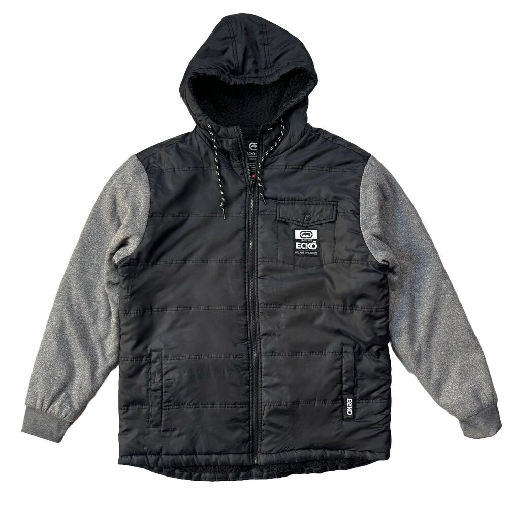 Vintage Y2K Ecko Unltd Hybrid Hooded Jacket Size Mens L Black Gray